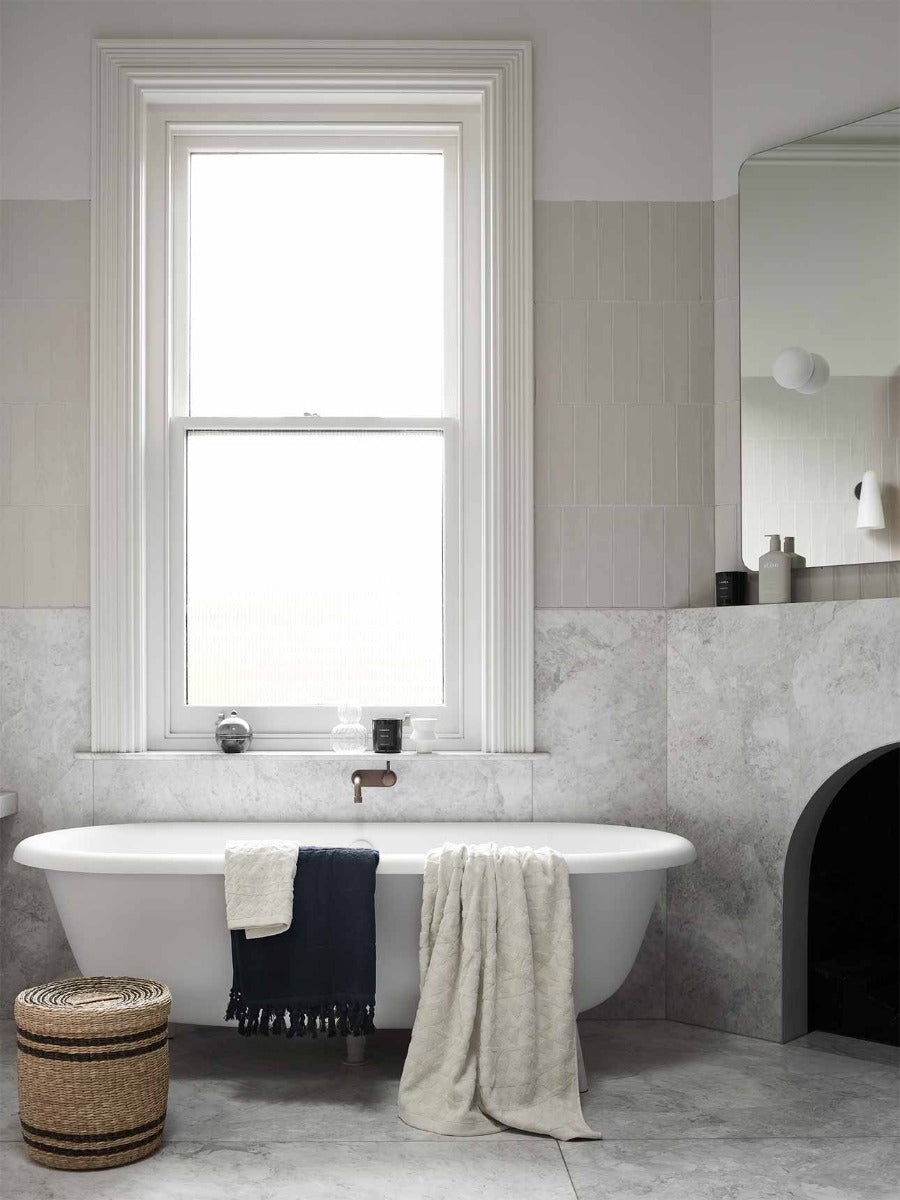 Maya Bath Towel & Hand Towel in Sand & Paros Bath Towel in Slate