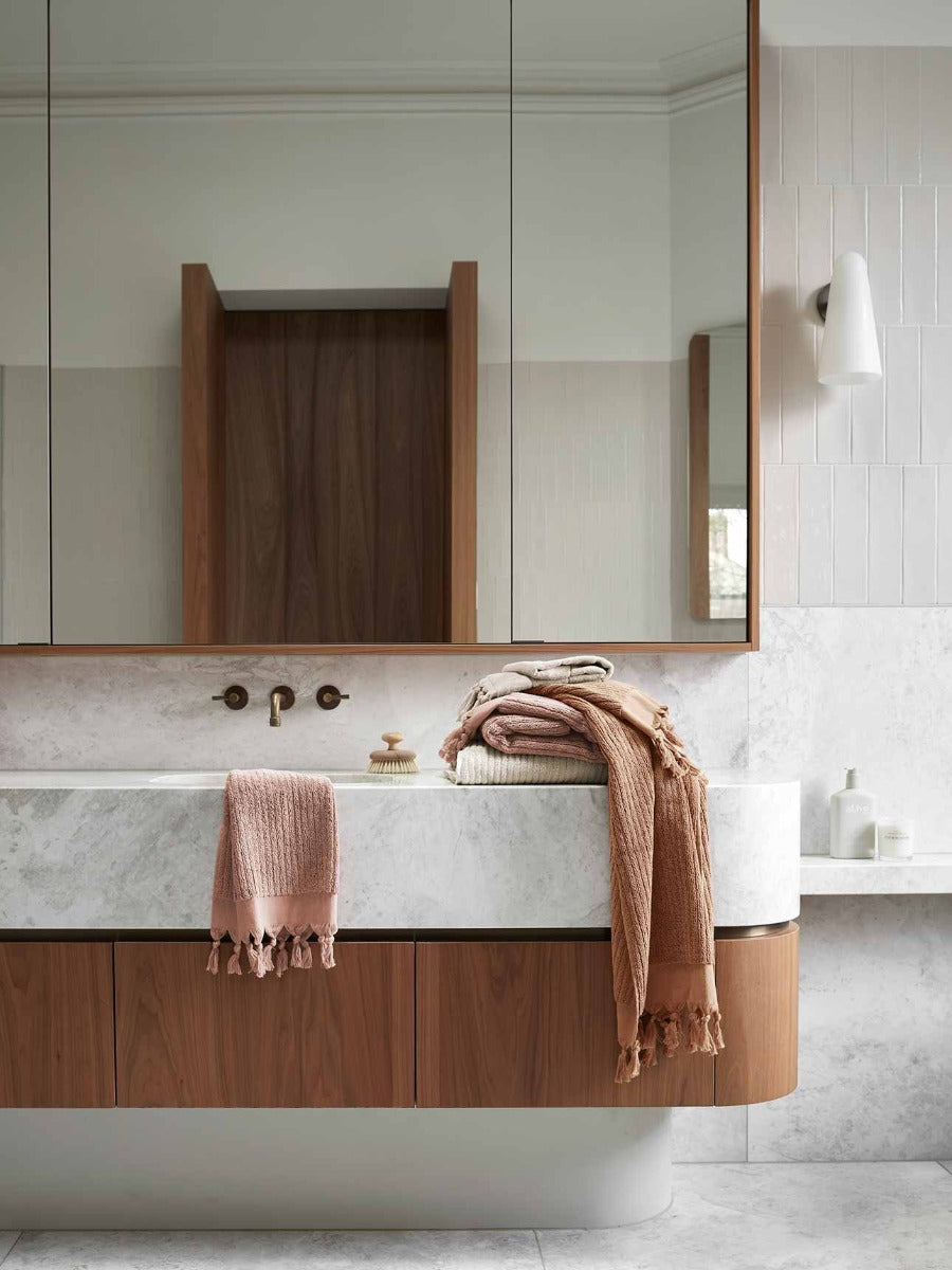 Paros & Paros Rib Bath Towels in Clay, Pink Clay, Shell & Sand