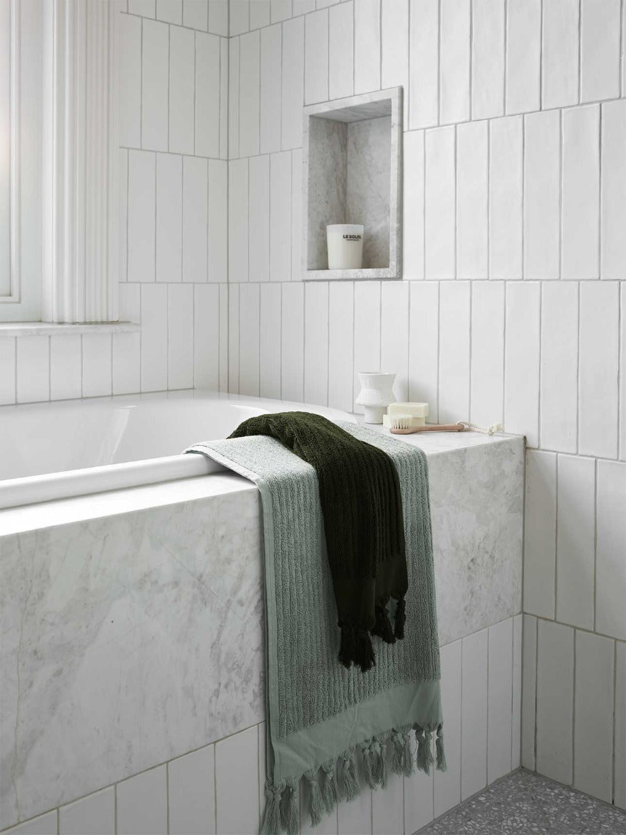 Paros Rib Hand Towel in Olive Night & Paros Rib Bath Towel in Sage