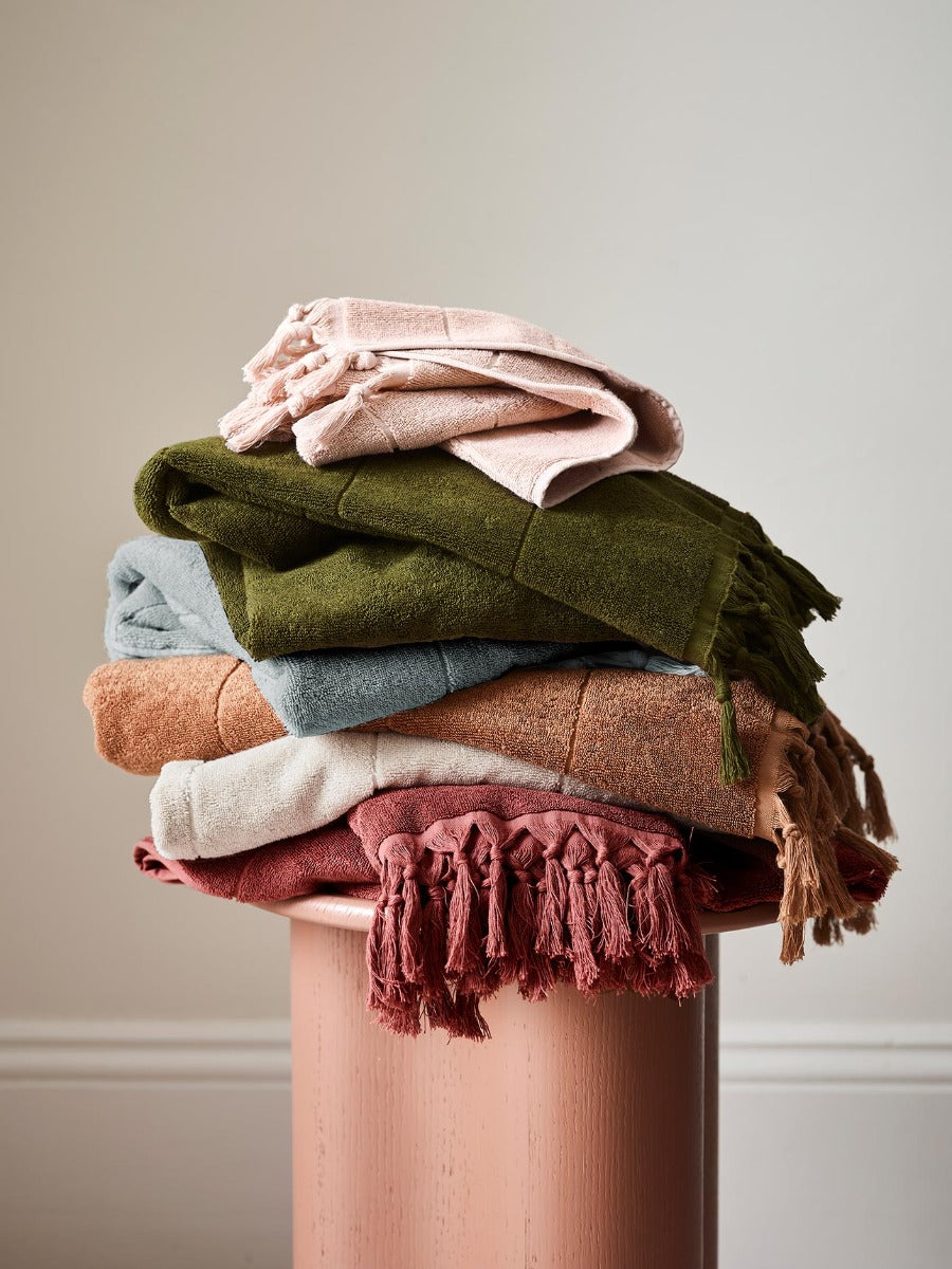 Paros Bath Towels in Shell, Khaki, Eucalypt, Clay, Sand & Mahogany