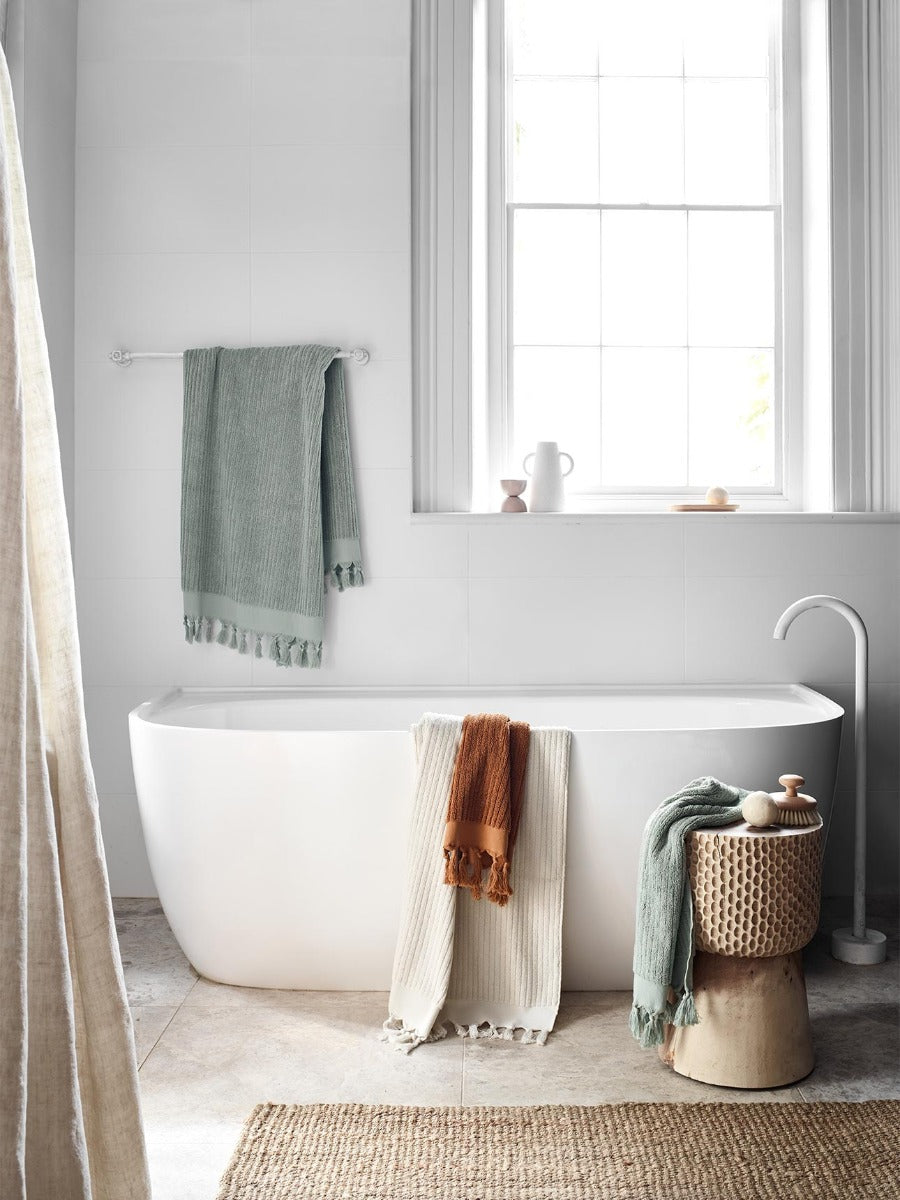 Paros Rib Hand Towel & Bath Towels in Sage, Sand & Bronze