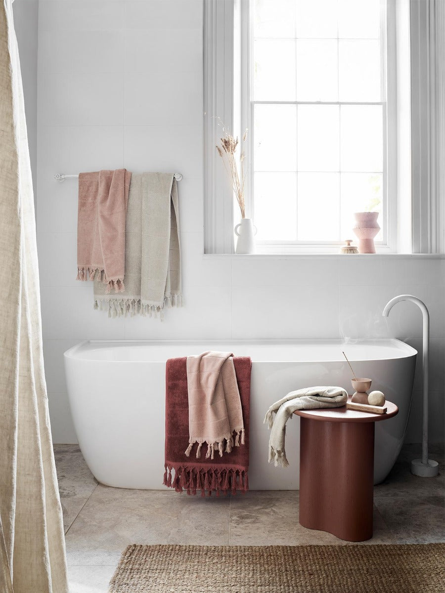 Paros Bath Sheet, Towel, Hand Towels in Sand, Mahogany & Pink Clay
