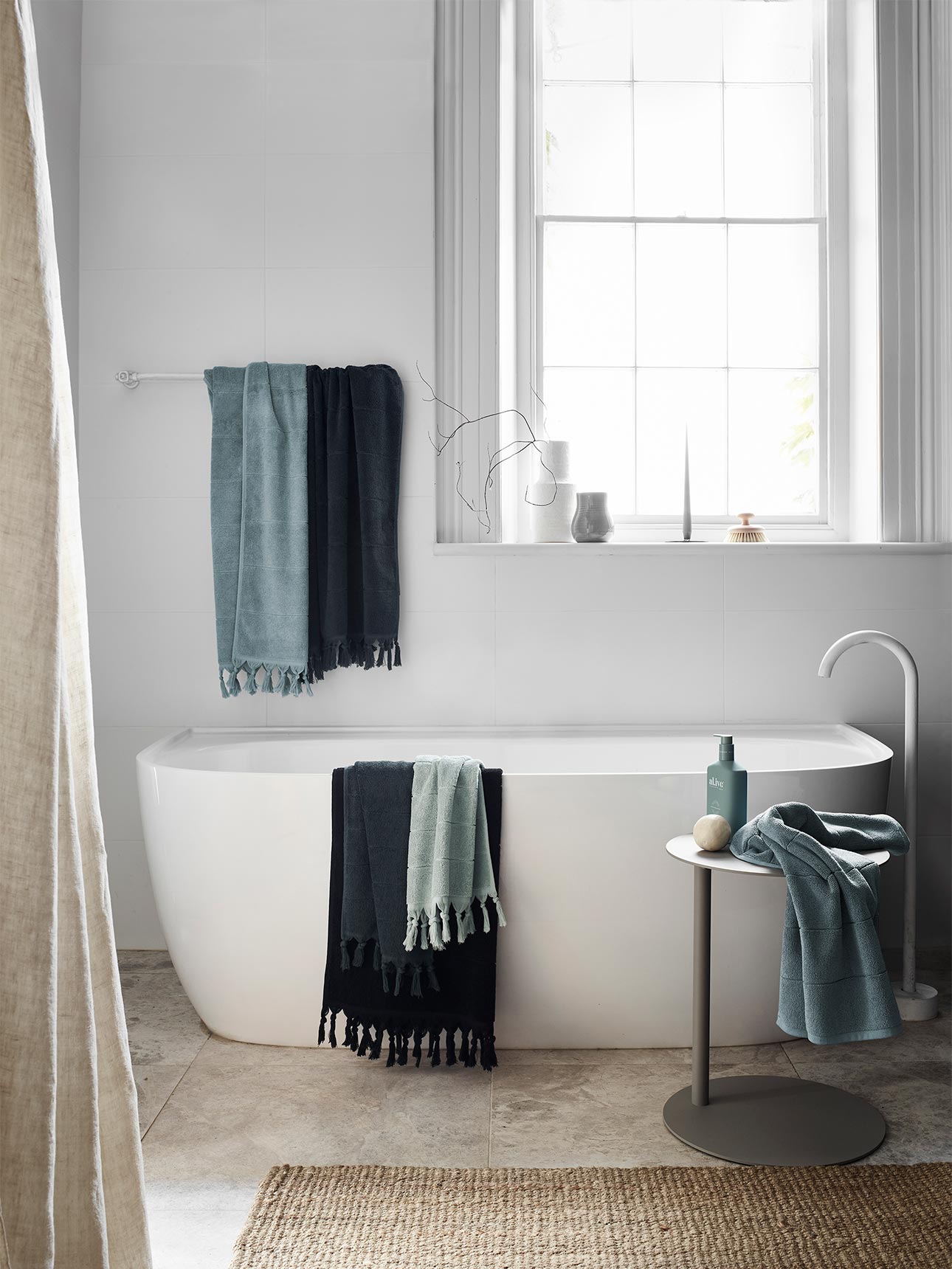 Paros Bath Towels, Hand Towel & Bath Mat in Slate, Eucalypt & Limestone