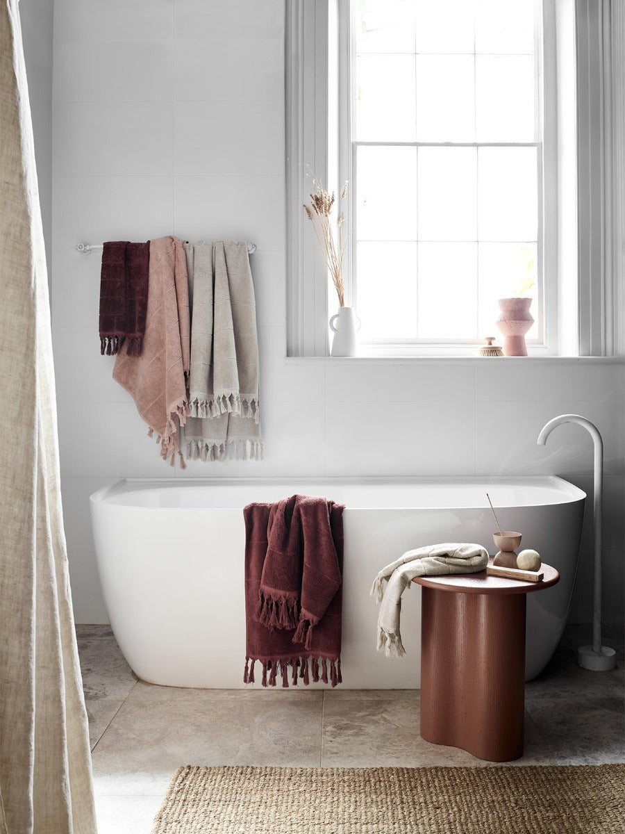 Paros Bath Sheets, Towels & Hand Towel in Natural in Syrah, Pink Clay and Sand