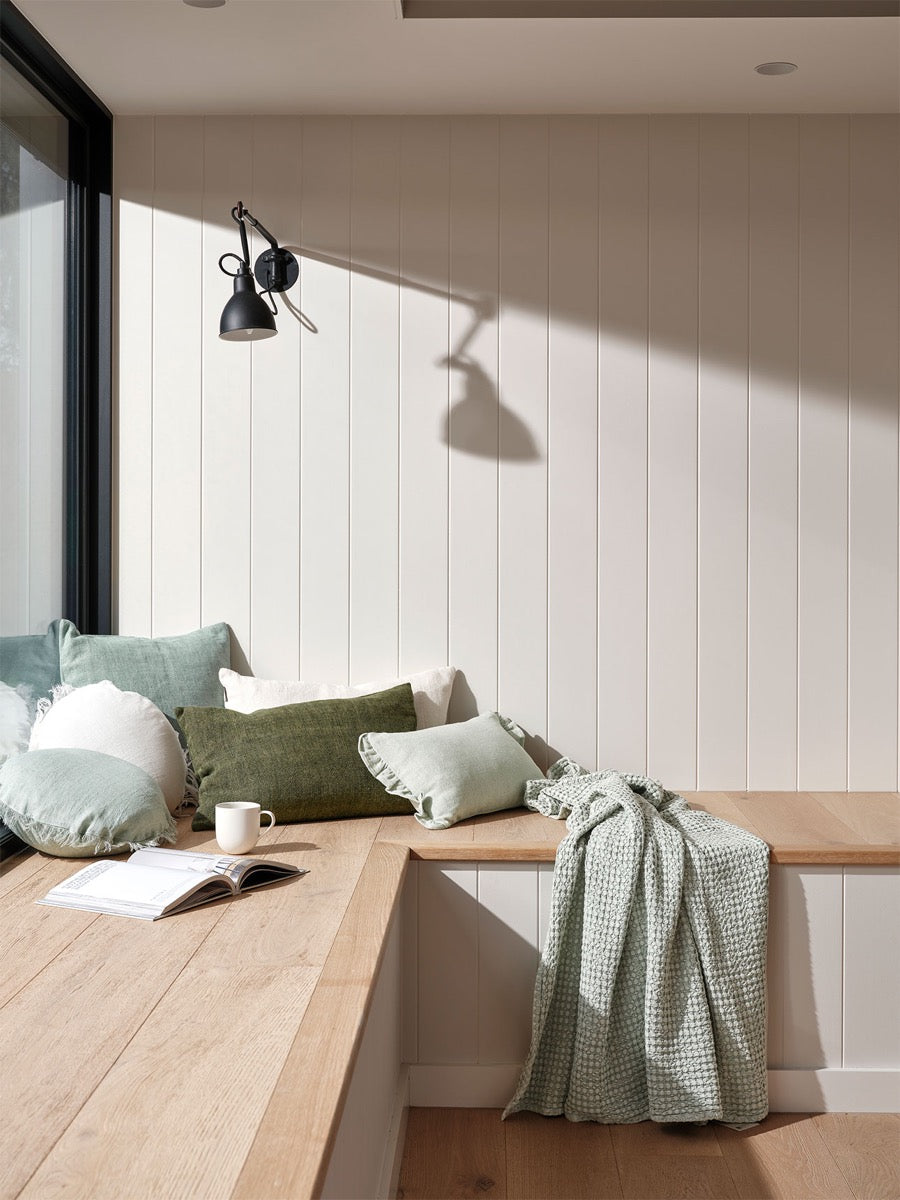 Ruffle Linen Cushion in Soft Sage