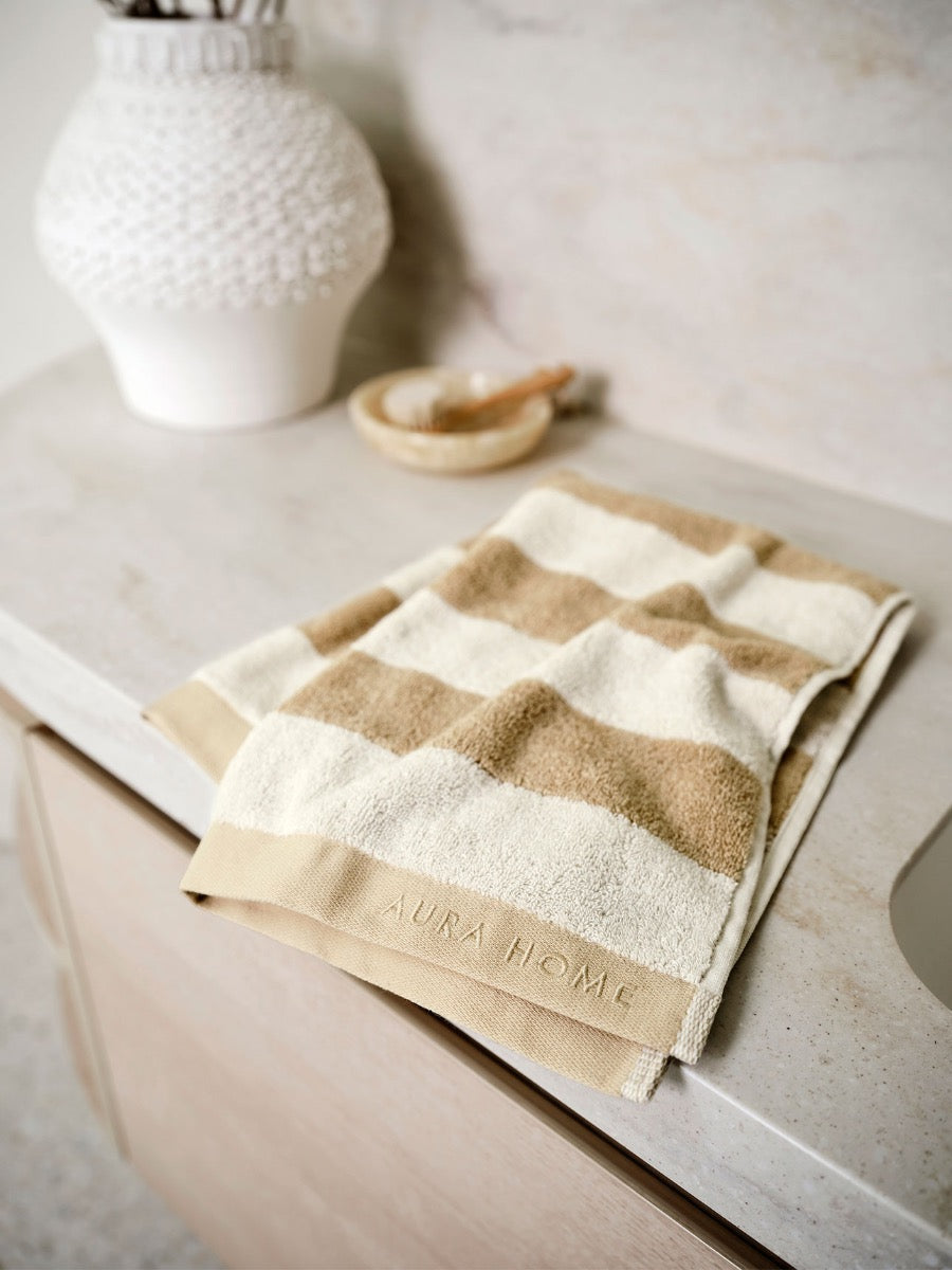 Riviera Stripe Hand Towel in Caramel