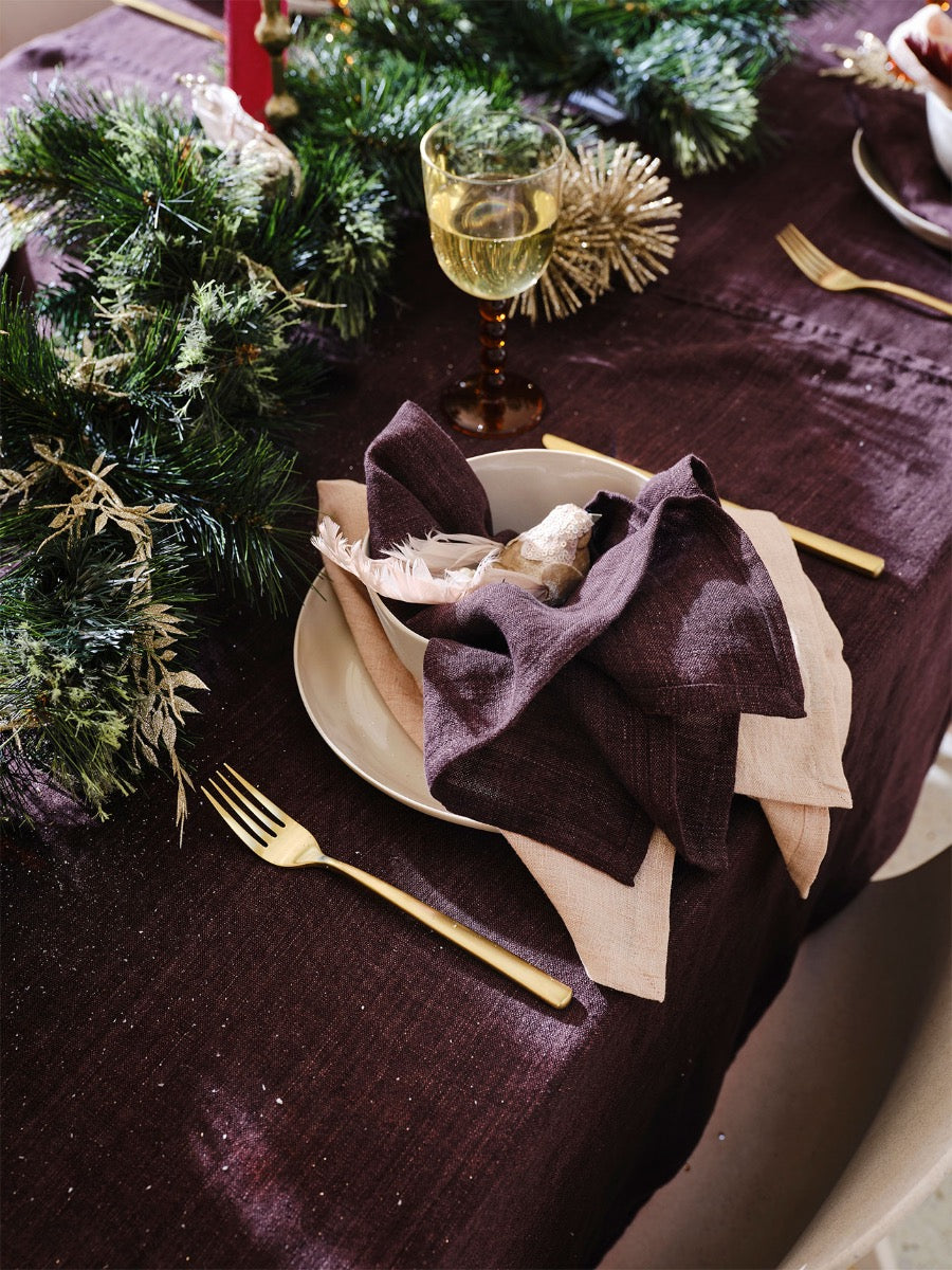 Vintage Linen Tablecloth in Mulberry