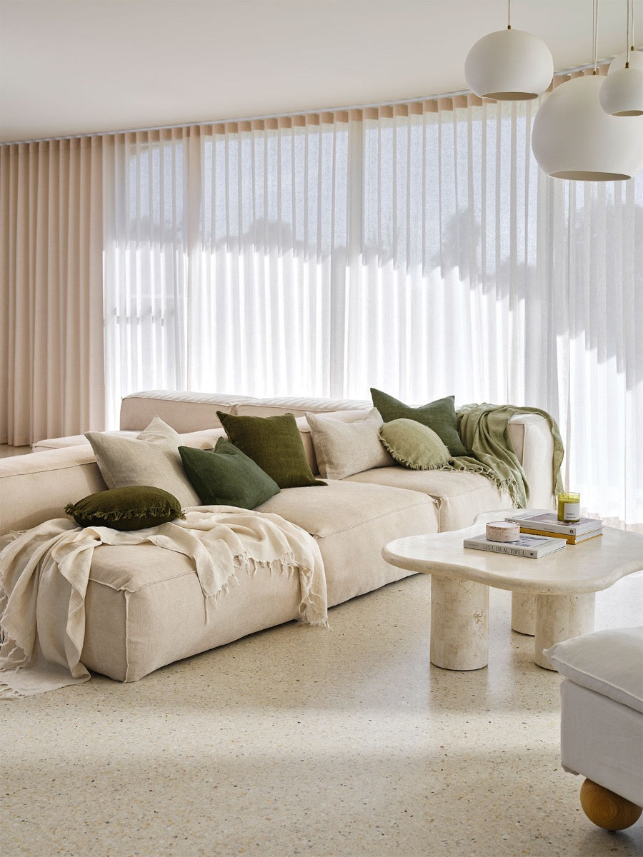 Vintage Linen Fringe Throw in Sand