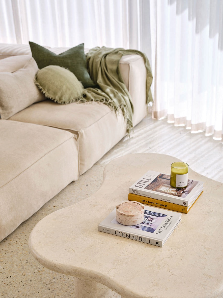 Vintage Linen Fringe Throw in Fennel
