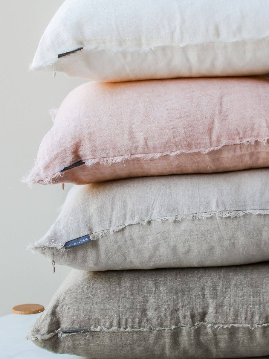 Vintage Linen Fringe Square Cushion in Clay