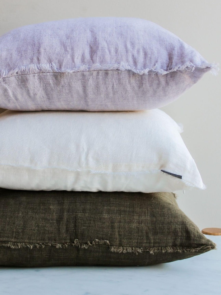 Vintage Linen Fringe Rectangle Cushion in Lavender
