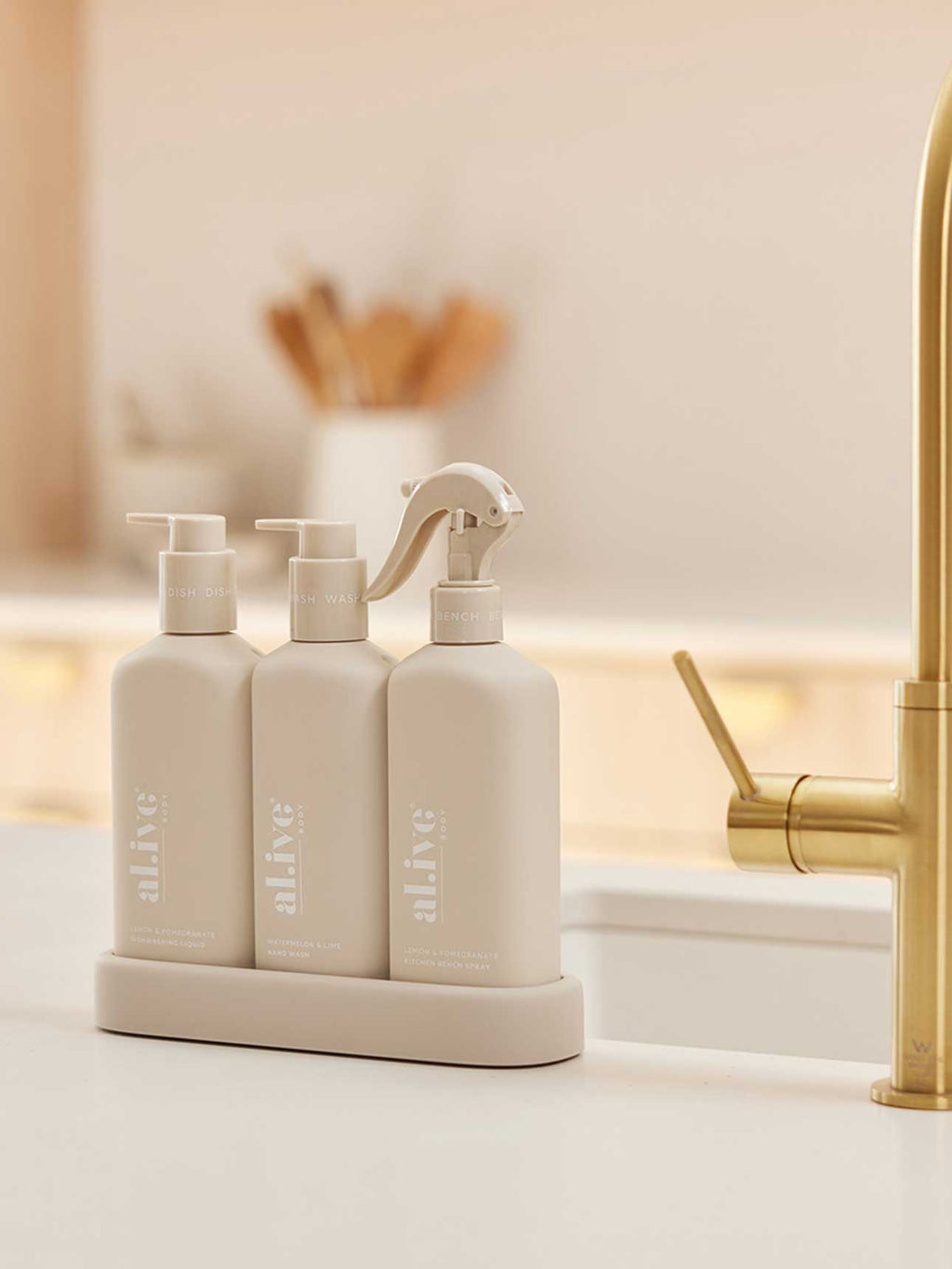 Dishwashing Liquid, Hand Wash & Bench Spray Kitchen Trio + Tray