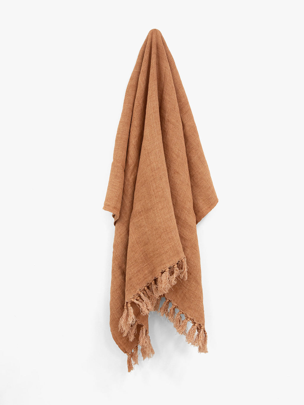 Arles Fringed Linen Throw in Hazelnut