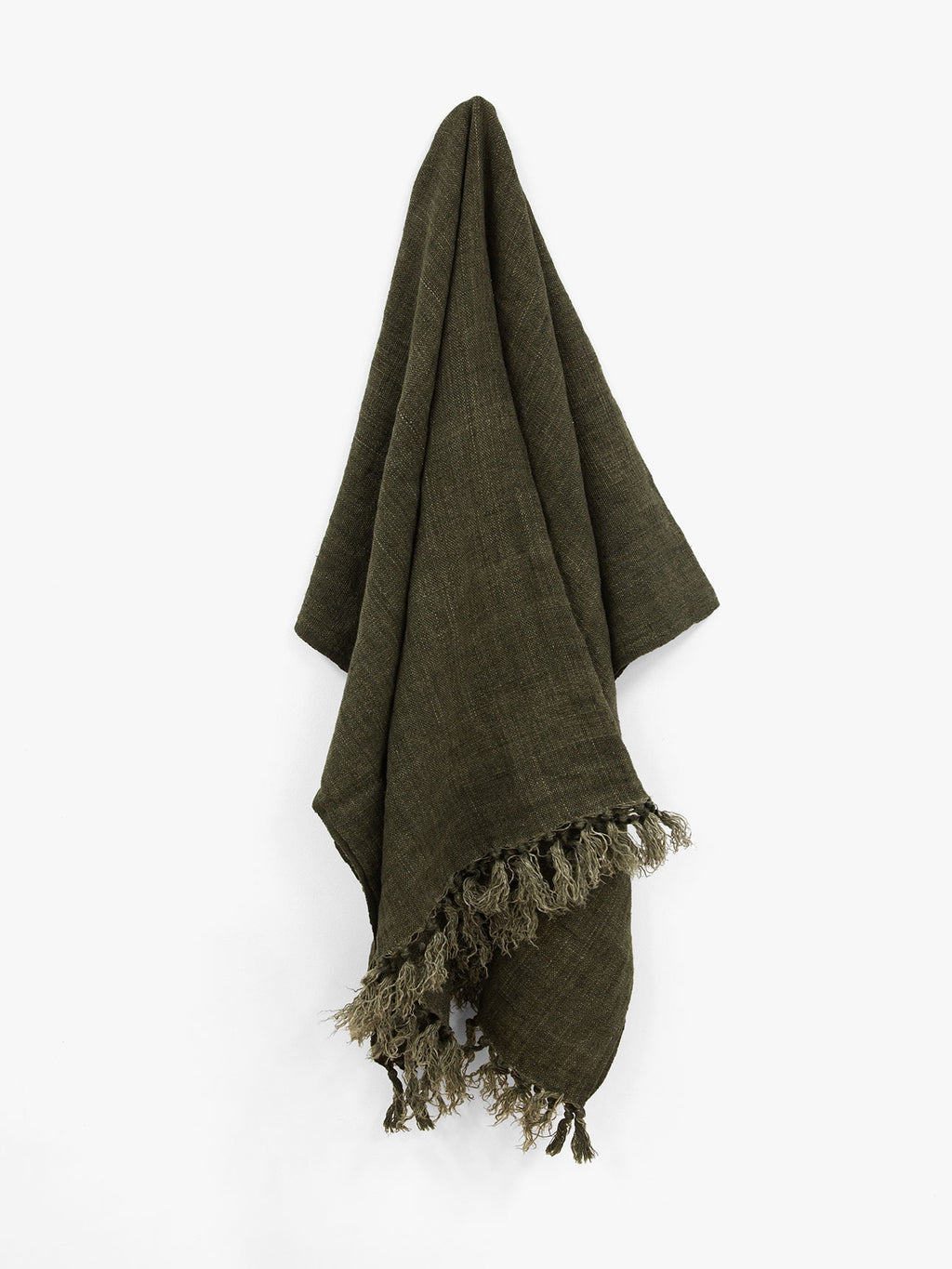 Arles Fringed Linen Throw in Khaki