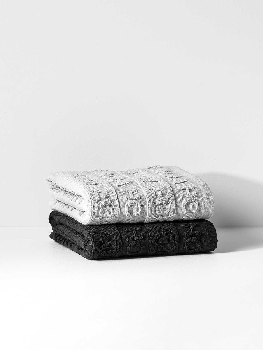 Ava Australian Cotton Tea Towels in Dove & Black - Set of 2