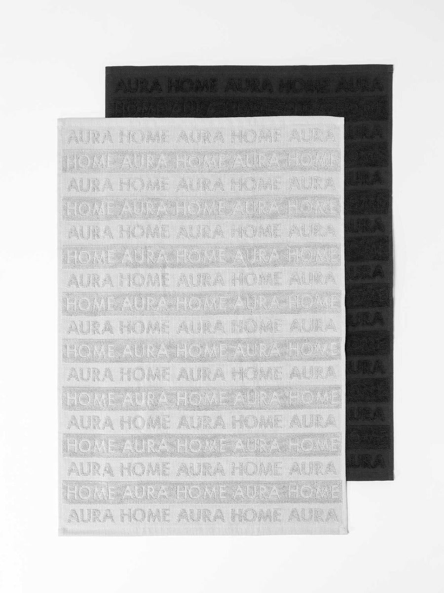 Ava Australian Cotton Tea Towels in Dove & Black - Set of 2