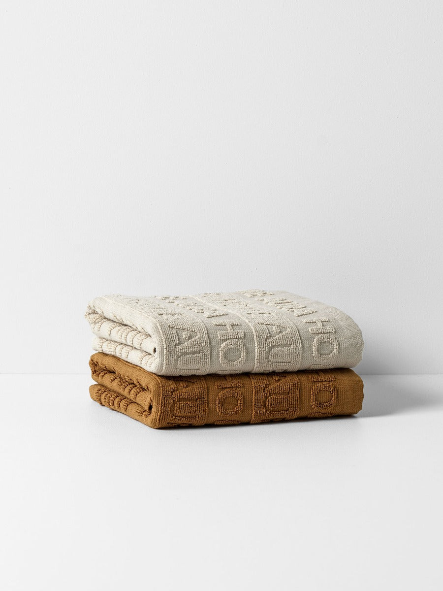 Ava Australian Cotton Tea Towels in Natural & Bronze - Set of 2