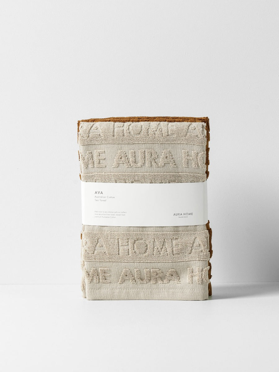 Ava Australian Cotton Tea Towels in Natural & Bronze - Set of 2
