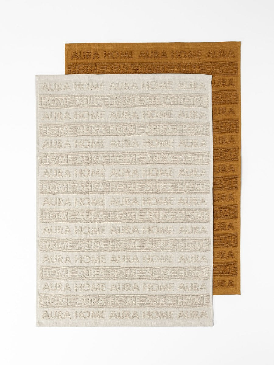 Ava Australian Cotton Tea Towels in Natural & Bronze - Set of 2