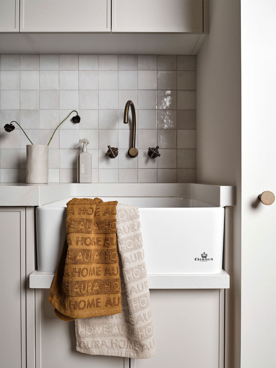 Ava Australian Cotton Tea Towels in Natural & Khaki - Set of 2
