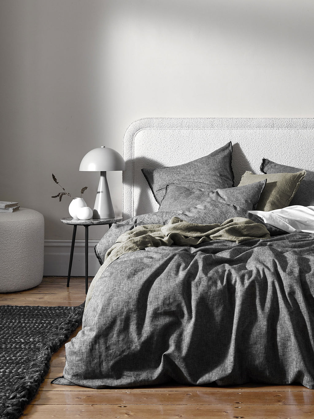 Chambray Fringe Quilt Cover in Smoke