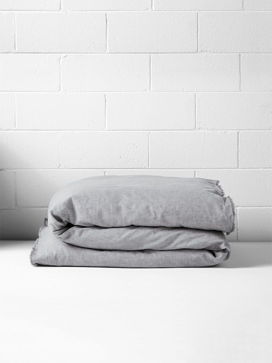 Chambray Fringe Quilt Cover in Dove