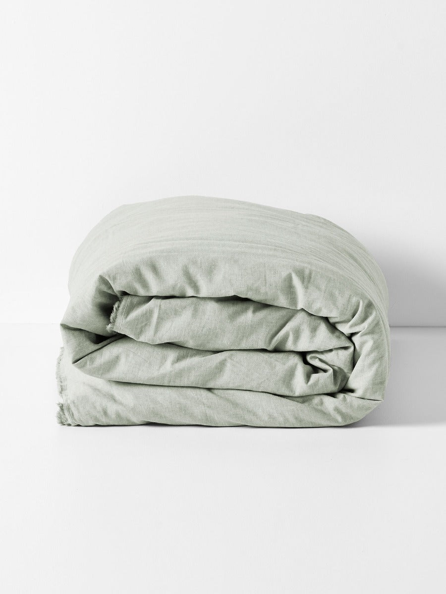 Chambray Fringe Quilt Cover in Mist