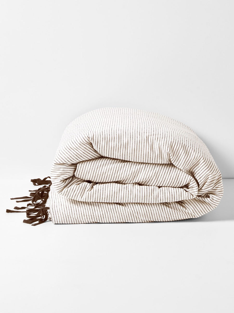 Mini Stripe Quilt Cover in Chocolate
