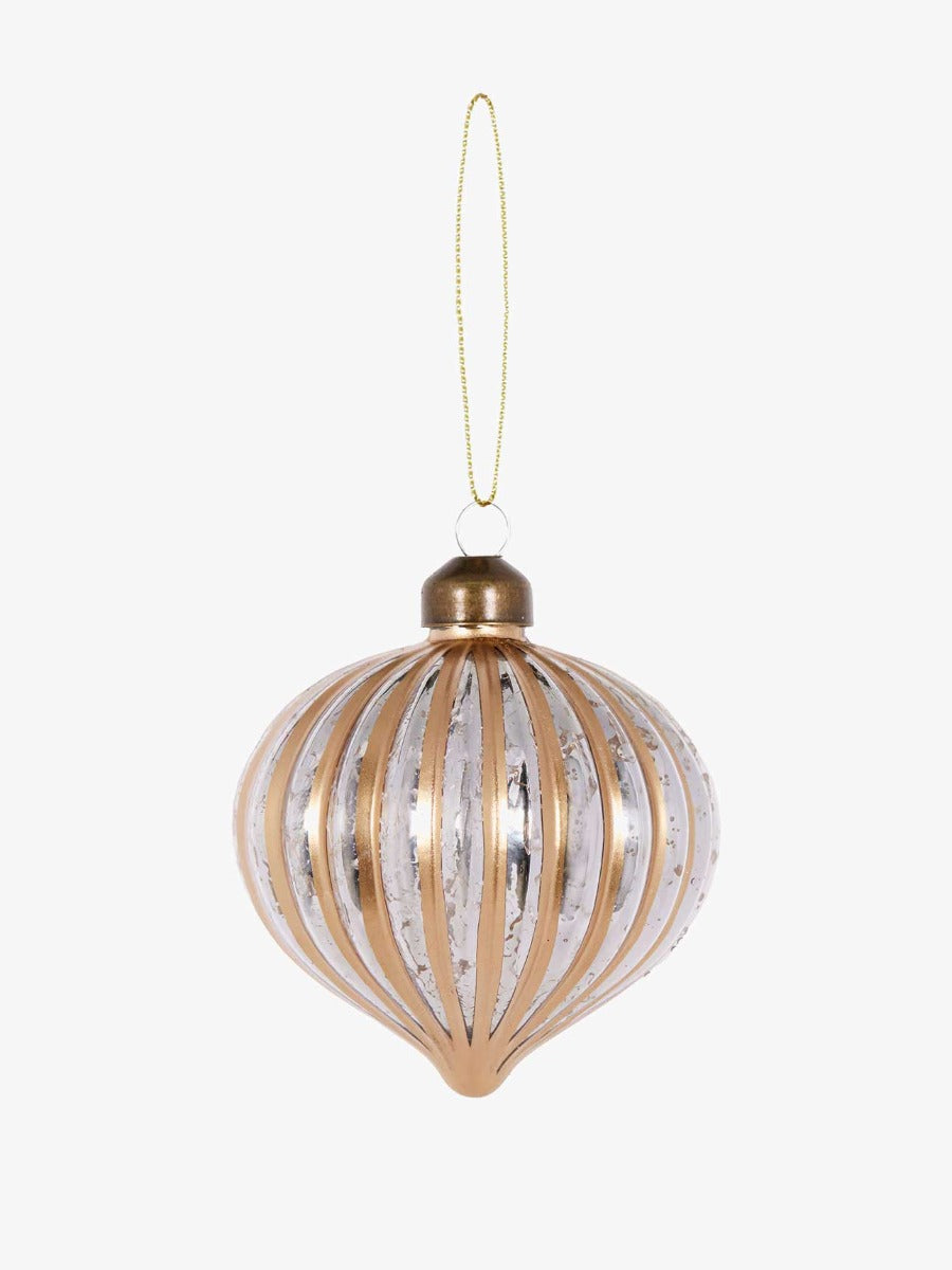 Metallic Stripe Bauble in Silver & Gold
