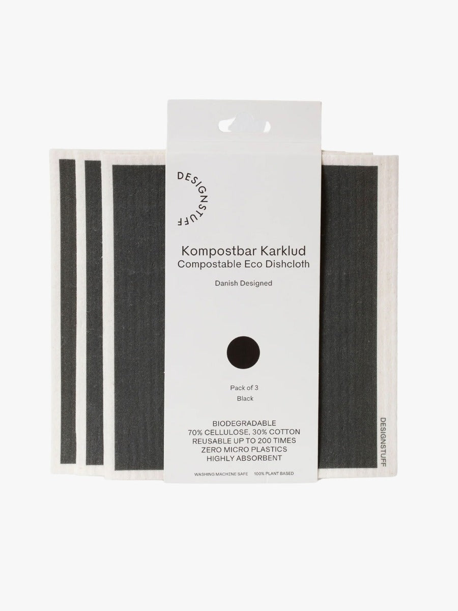 Compostable Eco Dishcloths in Black - 3 Pack