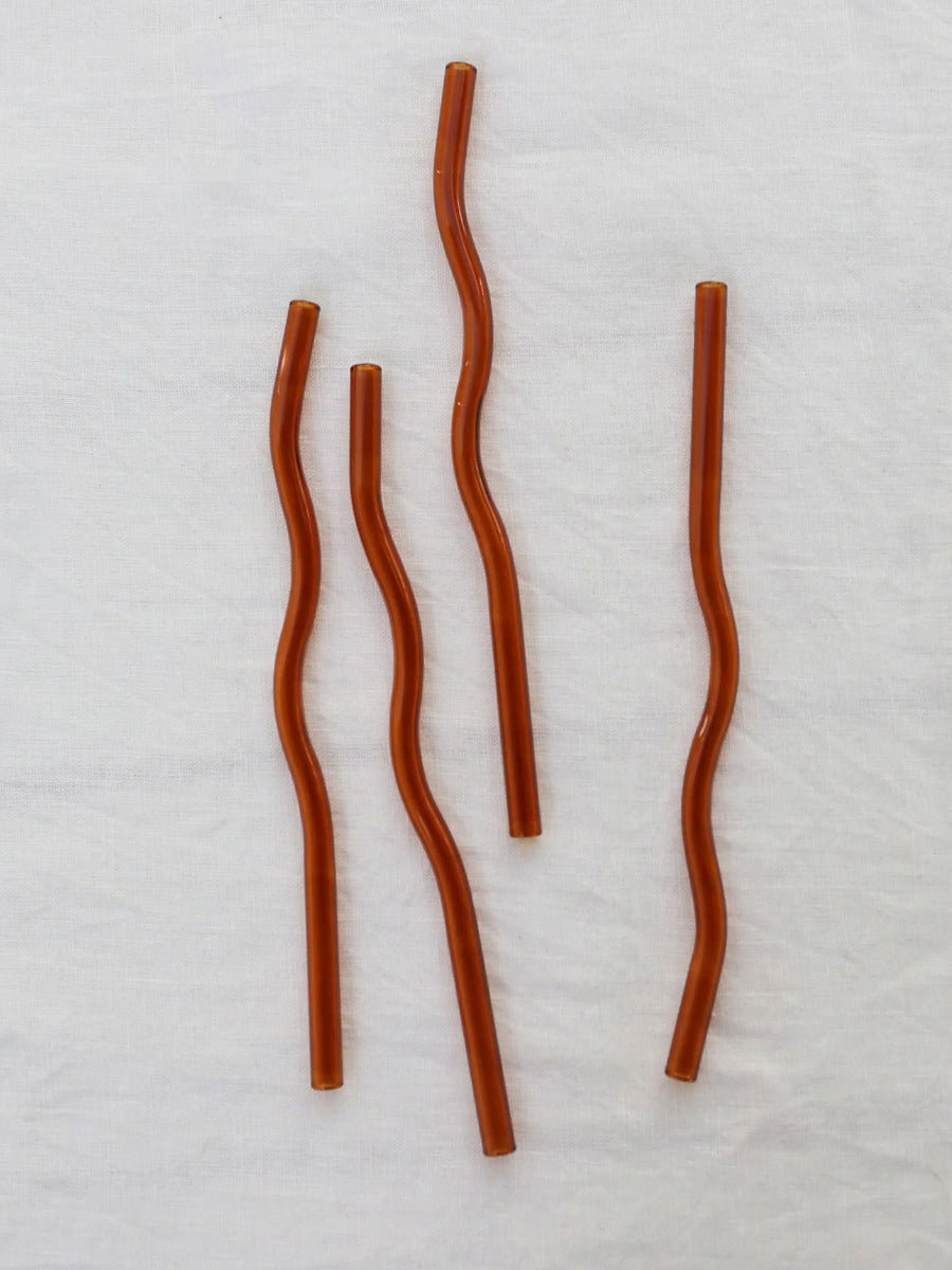 Curve Glass Straw in Cinnamon - Set of 4