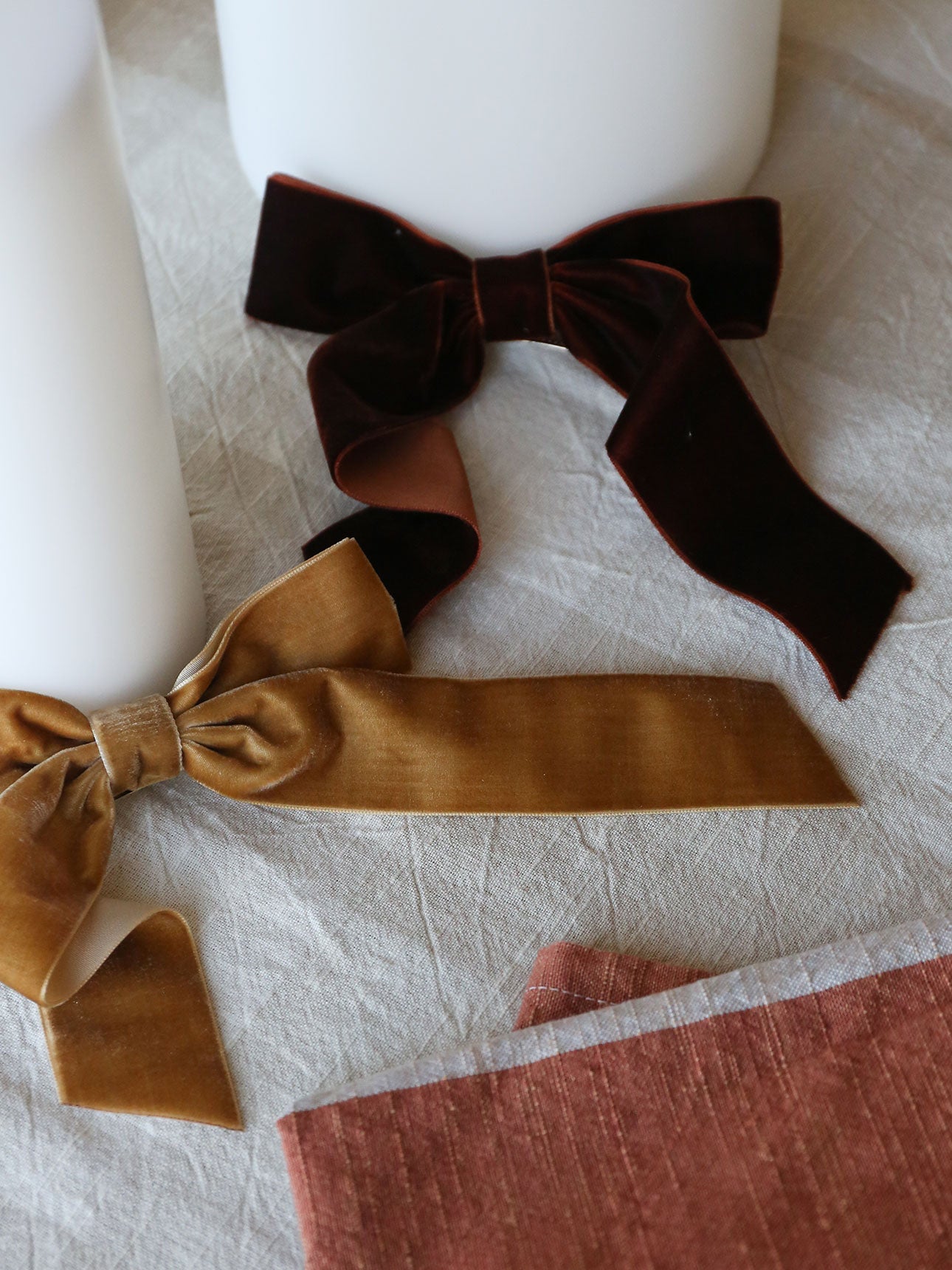 Velvet Bow Christmas Ornament in Cinnamon - Set of 4