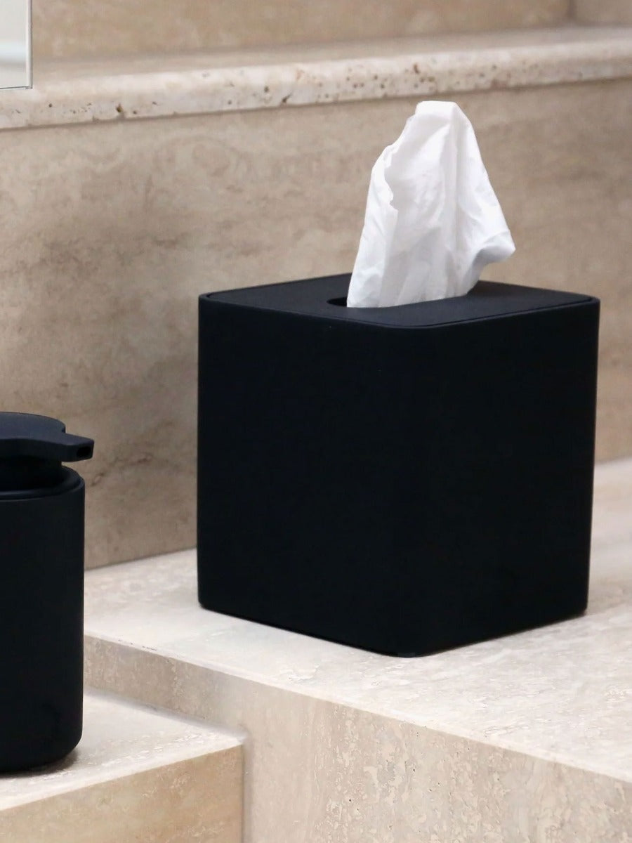 Square Tissue Box in Black