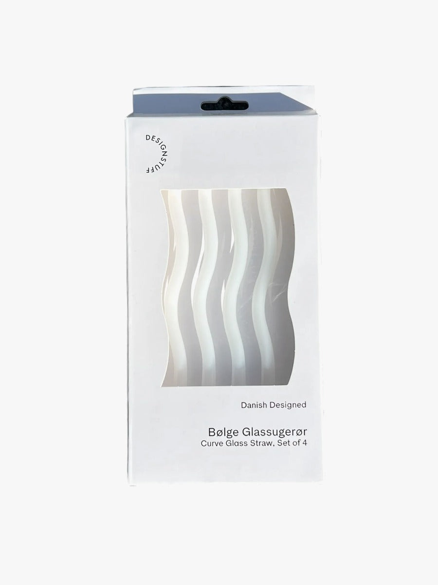 Curve Glass Straw in White - Set of 4
