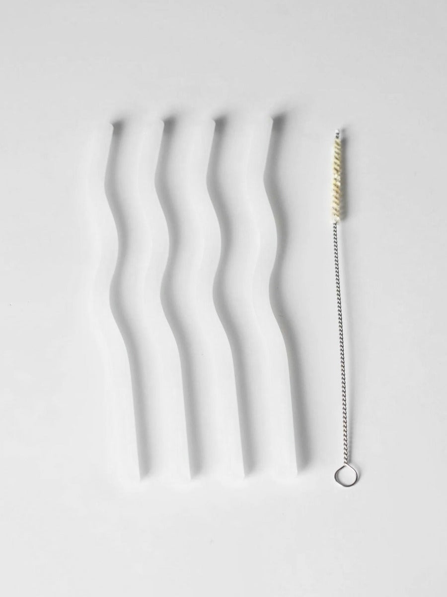 Curve Glass Straw in White - Set of 4
