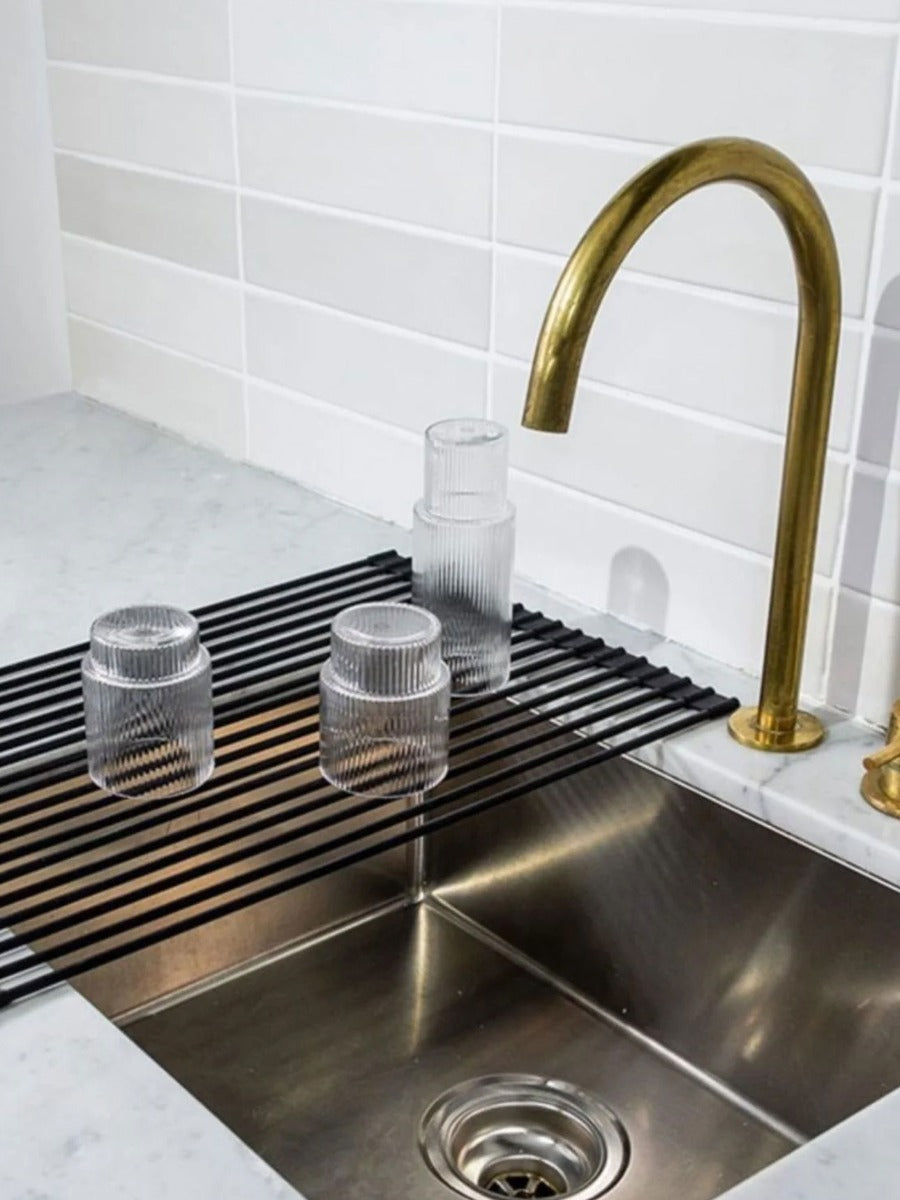 Silicone Fold Dish Drying Rack in Black
