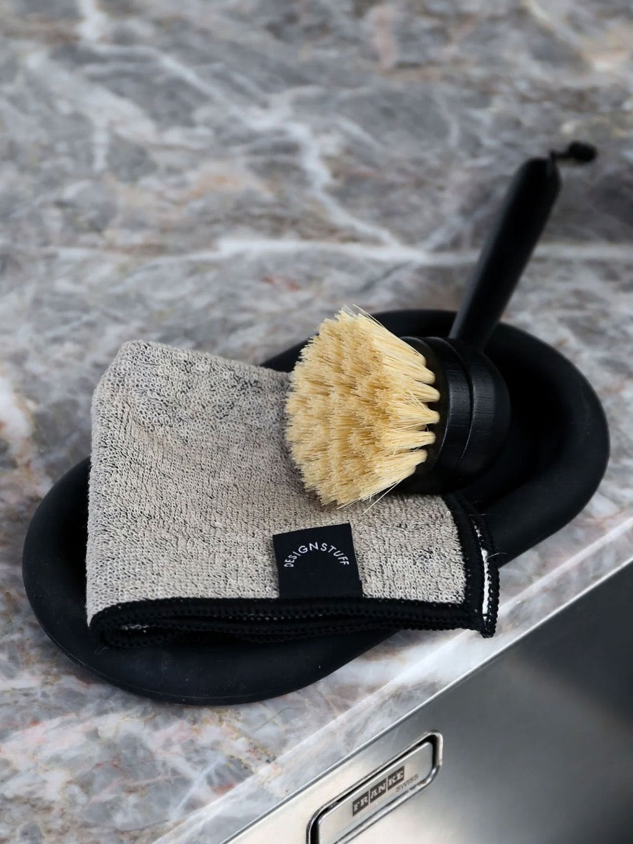 Hemp Marle Scourer & Bamboo Dishcloth in Black - Set of 2