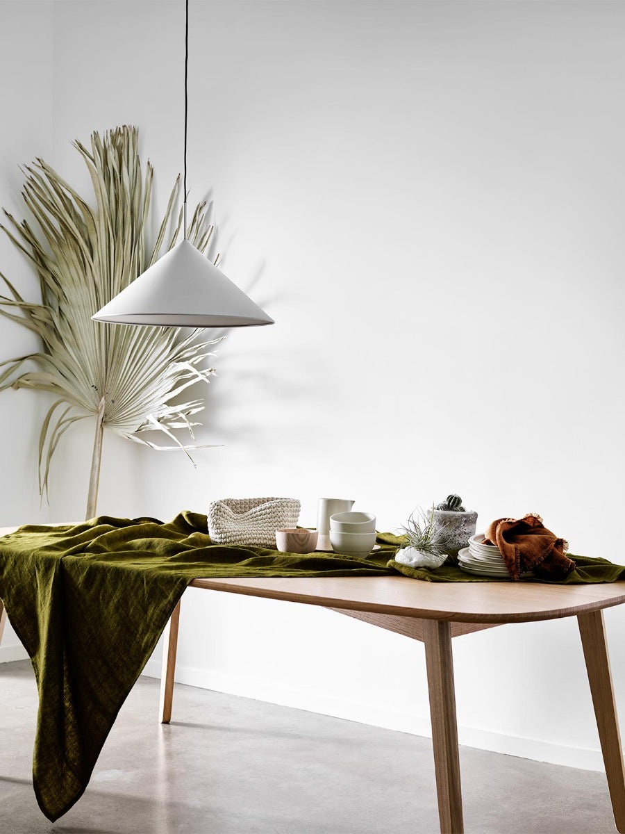 Vintage Linen Tablecloth in Khaki