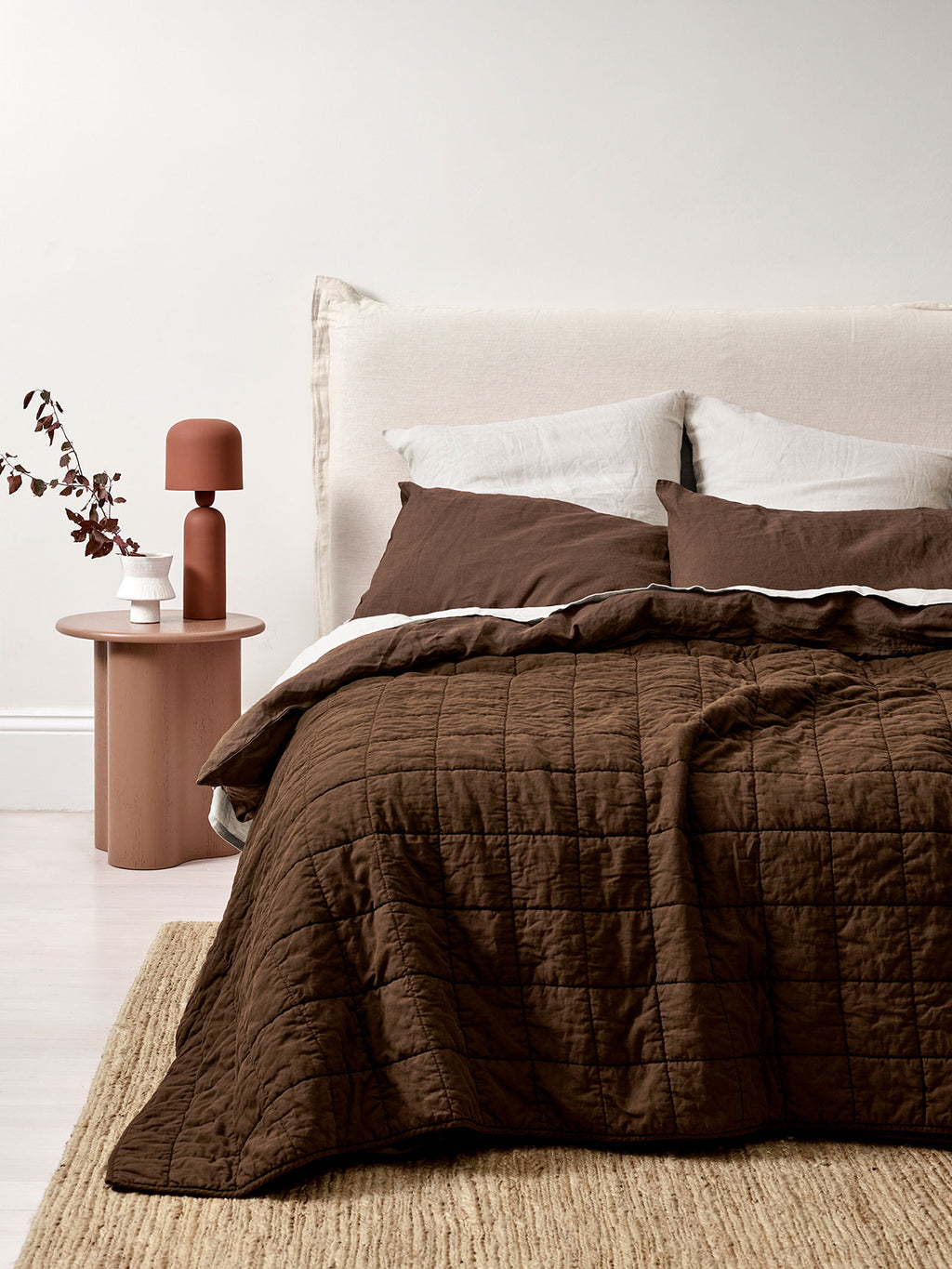 Emile Linen Coverlet in Chocolate