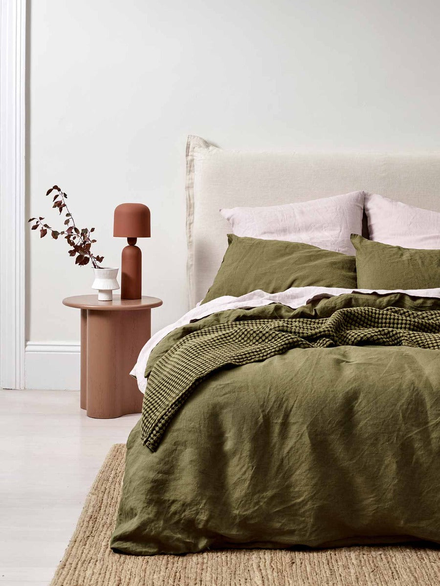 Emile Linen Quilt Cover in Olive