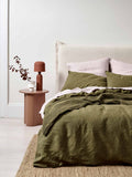 Emile Linen Quilt Cover in Olive