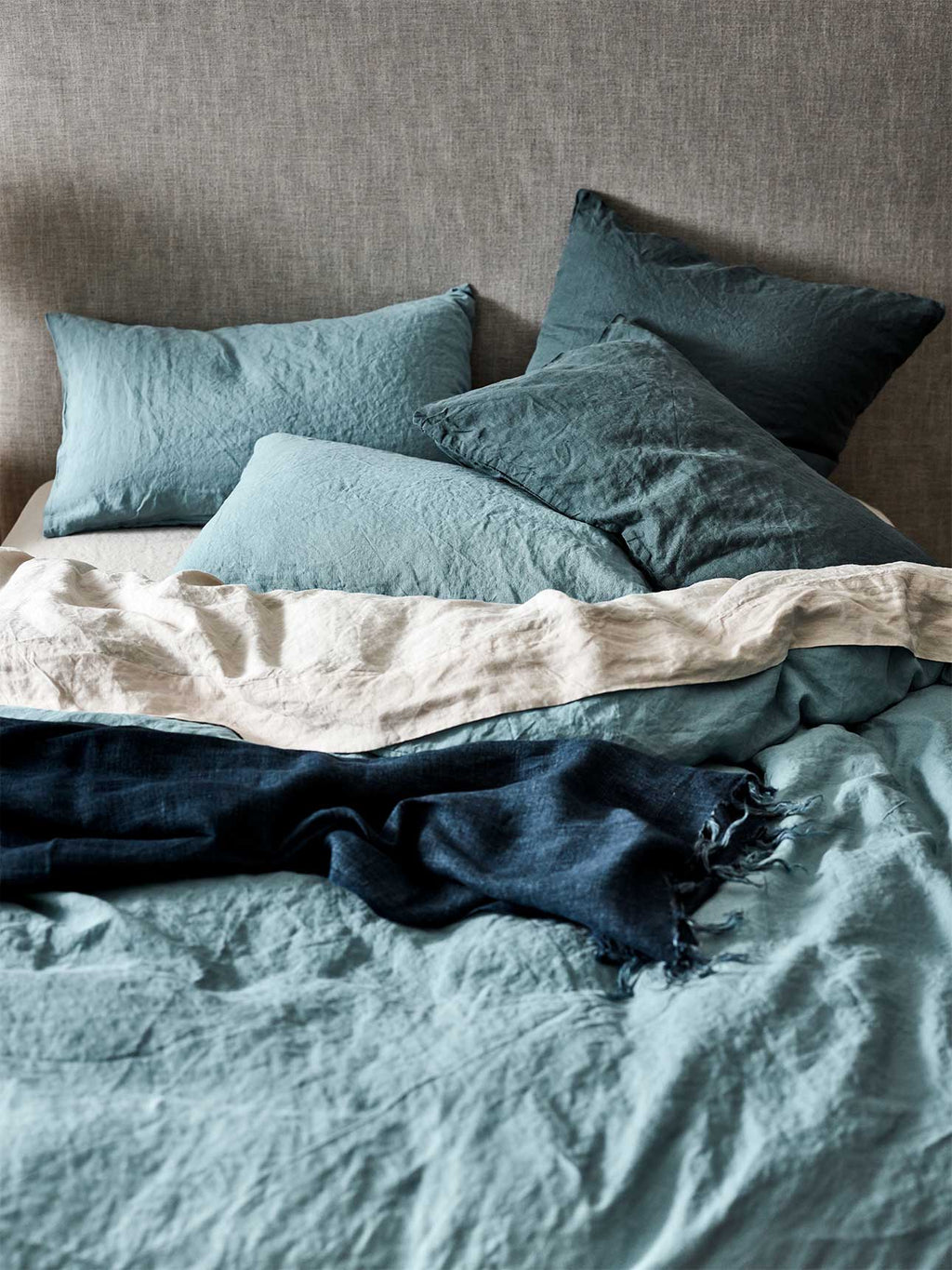 Emile Linen Quilt Cover in Aegean Blue