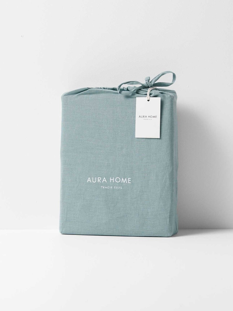 Emile Linen Fitted Sheet in Aegean Blue
