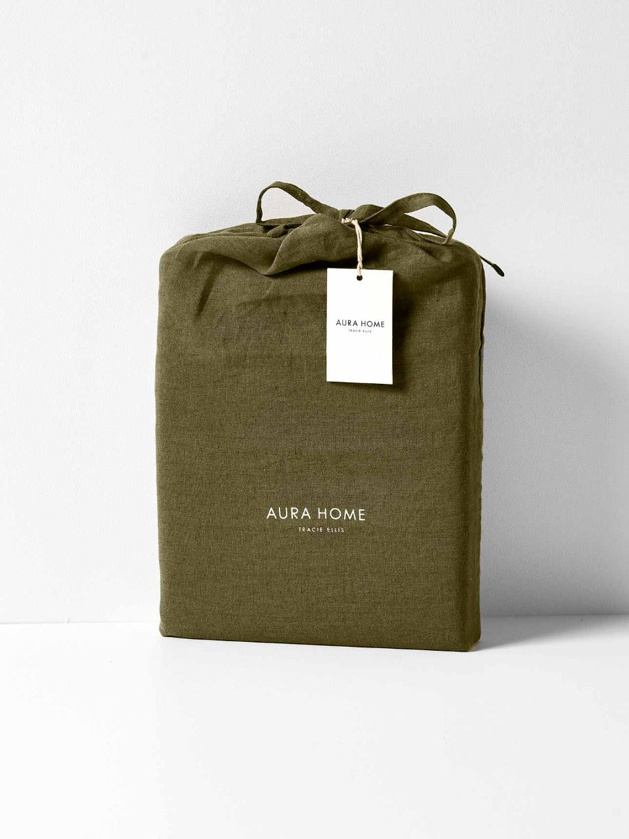 Emile Linen Fitted Sheet in Bronzed Olive