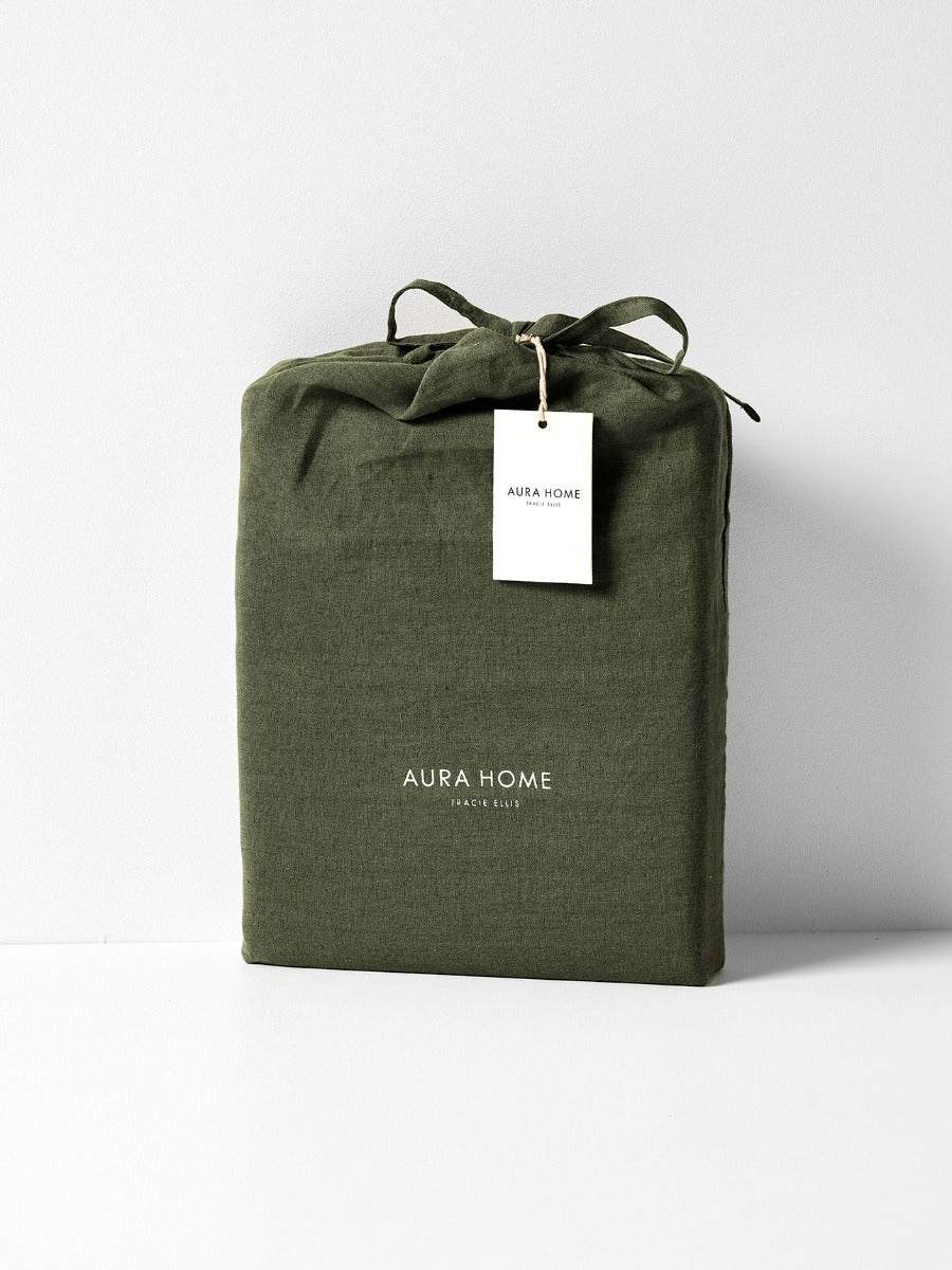 Emile Linen Fitted Sheet in Khaki
