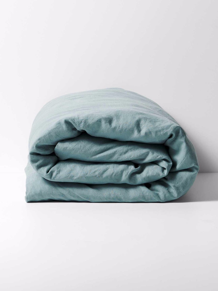 Emile Linen Quilt Cover in Aegean Blue