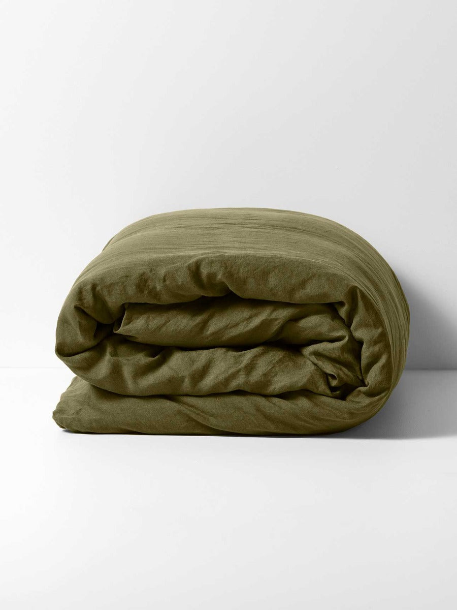 Emile Linen Quilt Cover in Olive