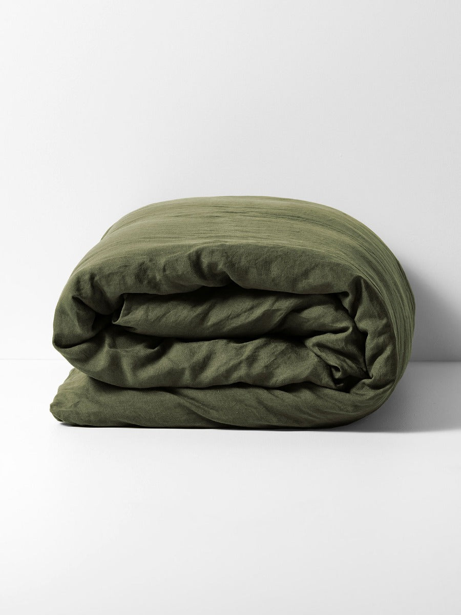 Emile Linen Quilt Cover in Khaki
