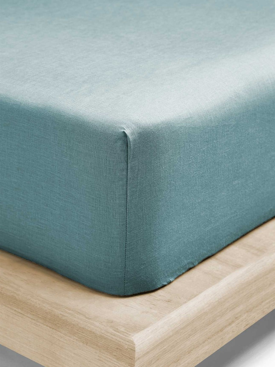Emile Linen Fitted Sheet in Aegean Blue