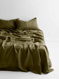 Emile Linen Flat Sheet in Olive